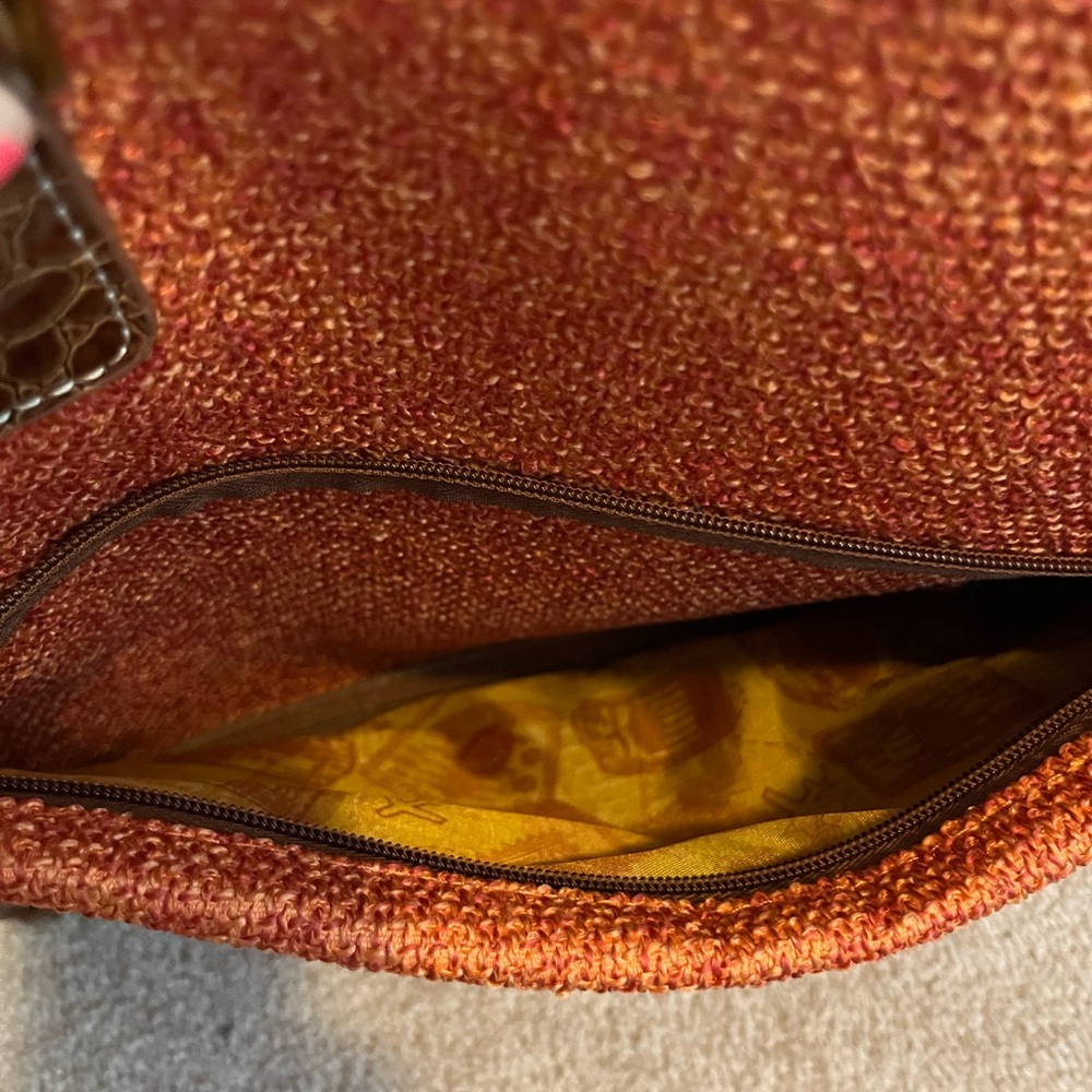 Samantha Brown Croco-Embossed Dowel Bag/Carry On - Orange W/ Brown Trim Pockets - Picture 4 of 14